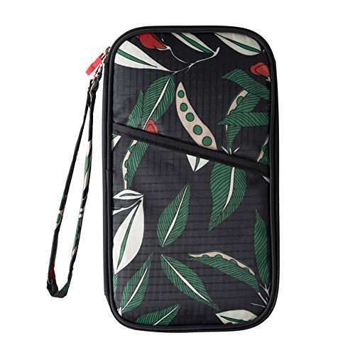 Pochette de voyage pour passeport, organiseur de documents avec fermeture pour familles, dragonne détachable et sangle, tout en un, par Cokaka -  Noir - 