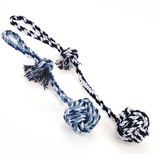 Chiwava-Pet-157-Rope-Tug-Dog-Toy-Multicolor-Knot-Cotton-Cord-Ball-with-handle-for-Puppy-Chew-Throw-Play-Random-Color