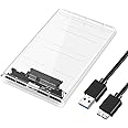 BODANBRO 2.5" HDD Hard Drive Enclosure transparent SATA III USB 3.0 Caddy Case External Reader Laptop Fast Data Trasfer UASP Cable Included Tool-Free LED Indicator Clear