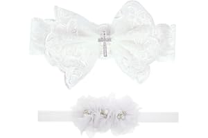 Nishine 2-Pack Taufe Weiß Neugeborene Bowknot Stirnbänder Baby Taufe Haar Bögen Headrap Kleinkind Haarband (Kreuz)
