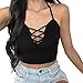 Produktbild Damen Tank Top Yesmile Frauen Bandage Kurz Tank Tops Ärmelloses Nacken Halter Solide Weste Bluse V-Ausschnitt Sommer Tank Crop Tops Bluse (Schwarz, M)