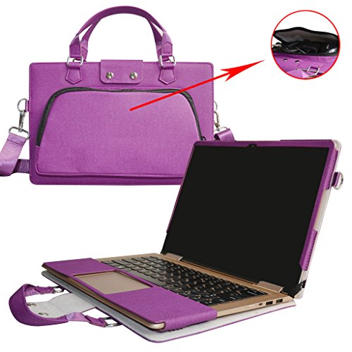 Lenovo Yoga 710 14 Hülle,Labanema 2 in 1 Spezielles Design PU Leder Handtasche Tragetasche Schulter Schutzüberzug+Tragbare Tasche Portable Laptoptasche mit Handgriff Schultergurt Griff für 14" Lenovo Yoga 710 14 710-14ISK 710-14IKB 80TY0008UK 2-in-1 Serise Notebook,Violett