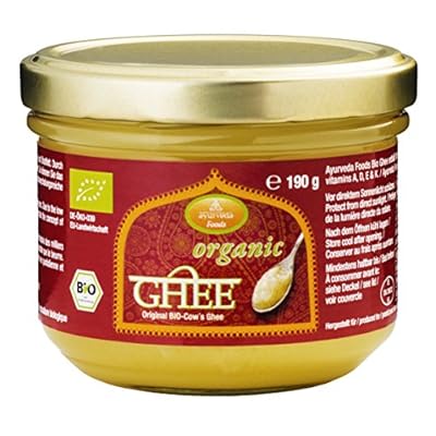 Ayurveda Foods - Organic Premium Bio Ghee 190g, 6er Set, sehr lange Haltbarkeit, Bio-Siegel, Brat- und Kochfett, enthält…
