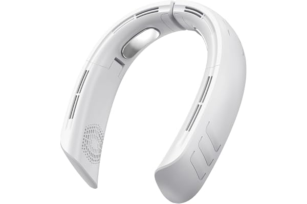 Kukiwhy Ventilateur de cou amélioré, 4 ventilateurs de cou portables Turbo 6000 mAh, ventilateur à main réglable à 360°, petits ventilateurs personnels USB sans pales pour les voyages-Blanc