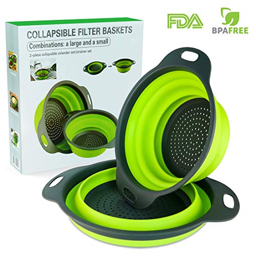 ALIOO Colador de Cocina Plegable - 2 Piezas Coladores de Cocina(24cm y 29cm),Escurridor Plegable Adecuado para Frutas,Verduras,Alimentos cocinados,BPA-Free,Cocina Plegable Colador de Silicona