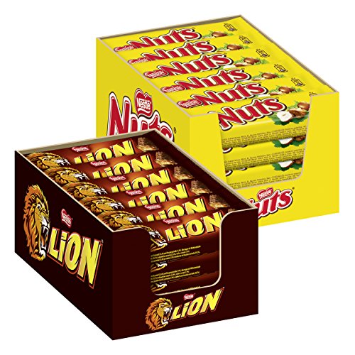 Nestlé Nuts Lion, Barrette di Cioccolato, Set da 2, Caramello / Nocciola, 48 Pezzi