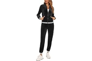 ENJYAM Survêtement Ensemble Velours Femme à Capuche Zippés Sportswear en Velours Sweat à Manche Longue Pantalon pour Jogging Tennis Gym Yoga Vêtements de Fitness