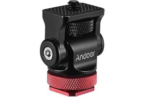 Andoer 180 ° Rótula Adaptador de Montaje de Zapata de Flash Caliente Tornillo de 1/4 Pulgada con Llave para cámara DSLR Micrófono LED (Rojo)