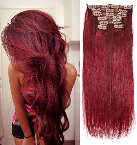 Straight Clip In Hair Extensions 14”- 20” 80 Grams/2.82oz 7 Pieces 16 Clips Cateray Virgin Hair Remy Color 99j (16inch)