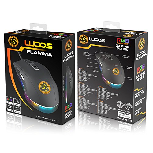LUDOS FLAMMA Rat  n Gaming RGB 10 000 DPI 7 Botones Programables Gaming Mouse Rat  n de Videojuegos USB Ergon  mico con Cable  con   Software Espa  ol   Interruptores Omron  8 Niveles de DPI Ajustables  500-10 000  y Retroiluminaci  n RGB para Jugadores de PC o Port  til