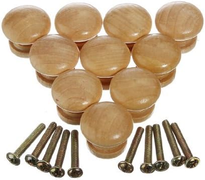 ohofy 10pcs 25mm Natural Wood Wooden Cabinet Knob Drawer Wardrobe Door Pull Handle Hardware Plain