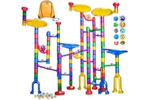 LOYO Glowing Marble Run, 132pcs Marble Run Toy STEM Educational Learning Toy Gift for Boys Girls 4 5 6 7 8 + Year Old (102 Translucent Marbulous Pcs & 30 Glass Marbles)