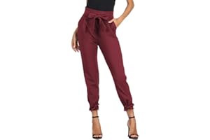 GRACE KARIN Pantaloni Donna Eleganti a Vita Alta Lunghezza Ritagliata 9/10 con Fiocco Decorato