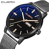 Herren Uhren Edelstahl Mesh Armband,Herren Armbanduhr Schwarz Silber,Datumsanzeige,Luxus Herren Uhr Analog Quartz Uhr Quarzuhr Herrenuhren, (A)