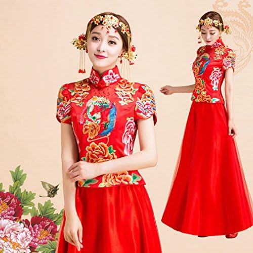 Wedding Dress Picture Chinese Bride Wedding Red Dress Skirt Dragon and Phoenix Wedding Dress,A,XL