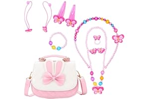CEWROM Kinderschmuck Kleine Mädchen, Schmuckset Kinder mit Halskette Armband Ring Ohrring Haarreif Haargumm Umhängetasche für Mädchen, Geschenk für Anziehen Pretend Play Party Dress Up für Mädchen