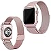 Produktbild lala Pink Apple Watch Armband mit Metallrahmen, Edelstahl Mesh Milanese Loop mit Schützend Hülle Magnetisch und Schließung Schließe für Apple Watch Serie 3 2 1 Nike + Sport Edition 38mm(Roségold)
