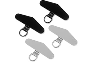 BREMOROU Metalowa zakładka na pasek do telefonu, ochrona przed kradzieżą, smycz ze stali nierdzewnej, uchwyt na brelok, naszywka na smycz, do wszystkich pełnych etui, 4 szt. (modny srebrny + czarny)