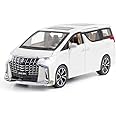 BlackZone 1:24 Toyota Alphard Toy Car Metal Pull Back Diecast Car with Openable Door and Sound Light, Gifts Toys for Kids (White, 1:24 Medium)