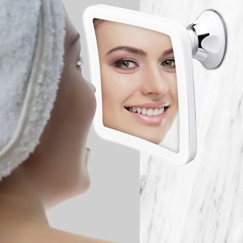 KEUDSM Make-up Spiegel 8 x Lupe LED-beleuchteten Compact Spiegel mit Saugfuß, Tageslicht Vanity beleuchtet Kosmetikspiegel Spiegel, 360 ° drehbar, batteriebetrieben, quadratisch, 8X - 6