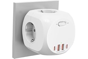 AORIDO Steckdosenleiste mit USB, Mehrfachsteckdose mit Schalter, 8 N 1 Steckdose Steckerleiste, 2 USB-C Steckdosenwürfel, Mehrfachstecker Cube Steckdosenadapter for Zuhause Büro