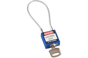 Brady Candado de Cable Compacto Paquete de 1 - Bloqueo de Seguridad Lockout Tagout - Candado de Seguridad - Llaves Diferentes - 32mm x 35mm x 16mm - Longitud del Cable 200mm, Azul