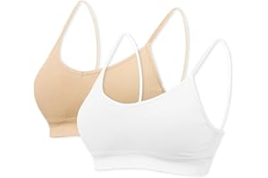 mtuihfo 2Pack Padded Bralettes for Women Non Wired Sports Sleep Bra Seamless Yoga Bra with Single Strap Removable Pads for Women Girls