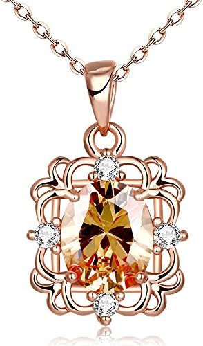 Baofeng Necklace 18ct Rose Gold Plated Hollow Flower Zircon Pendant Necklace