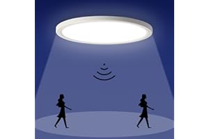 EPOCHGLO Plafonnier Led Detecteur De Mouvement, Luminaire IntéRieur Plafonnier, Lampe Plafond Panneau, éClairage de Plafond pour Couloir Et Garage, 18W, 1800Lm, 4000K, Ip44, Weiß, 22Cm, éClairage de Plafond