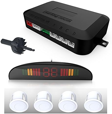 GOGO ROADLESS Car Parking Reverse Reversing Backup Radar System with 4 Parking Sensor Kit LED Display - White