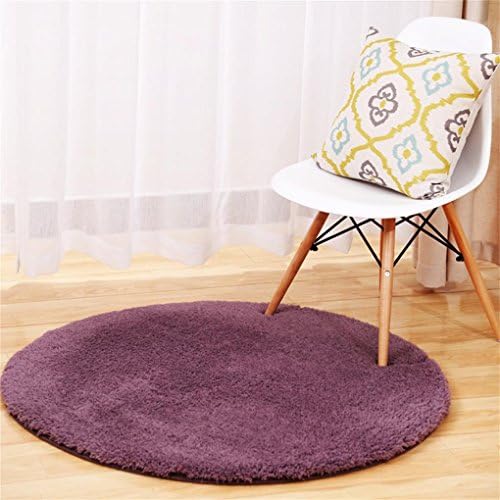 Yanie Solid color Multi-functional cashmere round Rug Living room Bedroom Bedside Non-slip Mat , Gray purple , 120*120cm