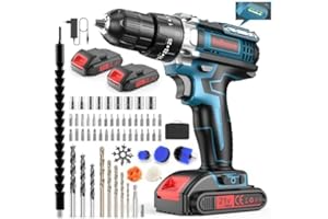 PONOSEU Avvitatore a Batteria 21V 3-in-1 – Set completo da 61 pezzi, 2 batterie e caricabatterie rapido, 45 Nm – Tutto in uno per forare, avvitare e riparare in casa
