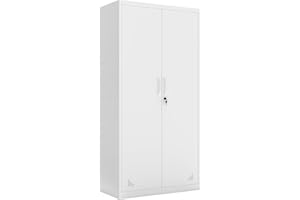 DWVO Aktenschrank mit 4 Verstellbaren Regalen, Metallschrank Abschließbar, Büroschrank, Stahl-Aufbewahrungsschrank, Metallschrank, Garage, Büro, Abstellraum, Weiß, 180x90x45 cm