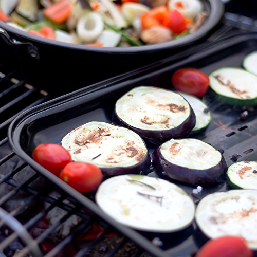 Rustler Grillschale rechteckig aus Karbonstahl mit Antihaftbeschichtung | Grillpfanne für Gemüse, Fisch und Meeresfrüchte geeignet | 34,7 x 24,5 x 2,2 cm | Grillkorb in schwarz - 6