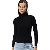 Women’s Blue Melange Ribbed Turtle Neck Stretchable Sweater – Slim Fit Knit Winter Top Casual & Office Wear India main image 1