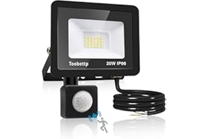 TOOBETTP 20W LED Strahler mit Bewegungsmelder Außen, Superhell 6500K 2000LM Kaltweiß LED Fluter Leuchte mit Bewegungssensor, IP66 Wasserdicht Außenstrahler Fluter Flutlicht für Garten, Innenhöfe, Garage, Hotel