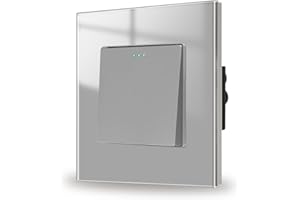 JIMEIDA Interruptor de luz gris empotrado, 1 compartimento, 2 vías, interruptor de luz de cristal, interruptor de pared, interruptor basculante de cristal, 86 x 86 mm, 10 amperios, 250 V