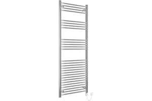 Warmehaus Electric Heated Towel Rail Straight Chrome Thermostatic Bathroom Towel Radiator - 1600x600mm