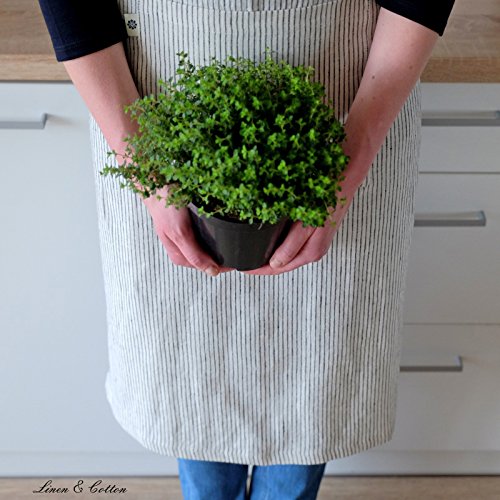 Linen & Cotton Schürze, Küchenschürze, Kochschürze, Grillschürze “LIVI“, 100% Leinen (Stonewashed) – 70 x 100cm, Streifen Weiß/ Schwarz - 6