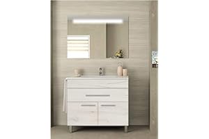 ALLSTONE Set da bagno Bahia 2 ante e un cassetto - 7 colori diversi - 15 misure - Include mobili, lavabo e specchio - 80x40Cm Bianco Nordico