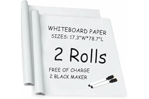 TOP-PINDU 2 Rolls Whiteboard Paper Sticker Roll, DIY Self-Adhesive Dry Erase Paper Film, Large 17.3" X 78.7" with 2 Black Water-Based Pens, Chalkboard Wallpaper for Home Office