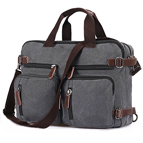 BAOSHA HB-22 Vintage Leinwand Herren Aktentaschen Aktenkoffer Segeltuch Canvas Rucksäcke Arbeitstasche Umhängetasche Laptoptasche bis zu 15.6 Zoll (Grau passend für 14 ~ 15,6 Zoll Laptop)