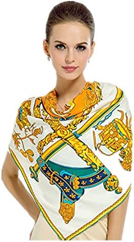 Silk Large Square Scarf twill scarf Fashion Women's 100% Pure Silk Twill Square Scarf neckerchief Size:130×130 cm(4 colors) (Yellow)