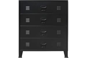 ‎FESTNIGHT Festnight- Schubladenschrank Lagerschrank Metall Büroschrank mit 4 Schubladen Mehrzweck Schrank Industrie-Stil 78 x 40 x 93 cm Schwarz