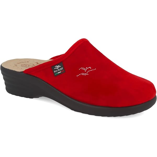 Fly Flot Classic Woman Pantofole Donna In Velluto Blu Con Rosa E Strass, Suola Piumatech, Taglia 41