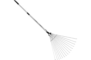 Unibos Garden Rake - 25 Tines Artificial Grass & Leaf Rake for Soil, Moss, Lawn & Yard Clean up - 38-63 inch Adjustable