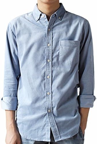 Xsiapas European Men's Cotton Shirt Soft Breathable Corduroy Shirt Casual Long-Sleeve Classic Fashion Sharp Button-Down Collar Shirt Spring Autumn