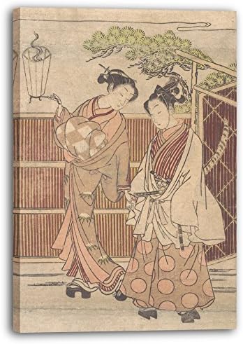Isoda Koryūsai - Reizei Carrying a Teshoku (Hand Lantern) (Edo period (1615–1868)), 70 x 100 cm (more sizes available), Canvas print stretched and framed on a solid wood frame and ready to hang. Hand made high definition print on premium quality canvas.