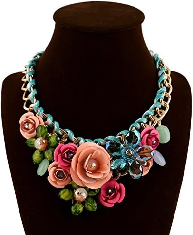 Yeshion Rose Flower Statement Necklace Fashion Crystal Chokers For Women (Multi)