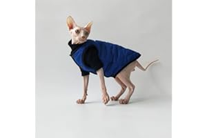TENGTUD Katzenkleid für Sphynx-Katze, Herbst und Winter, zweibeinig, Rollkragenpullover und Weste, Größe M, Schwarz + Blau